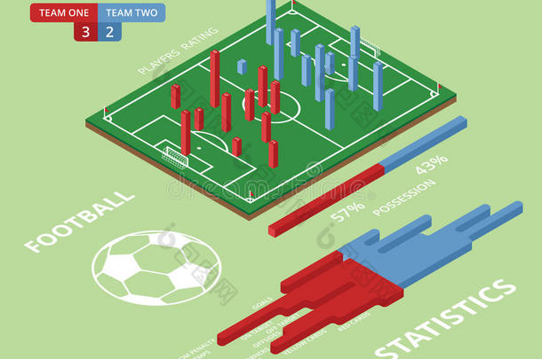 足球<strong>比赛</strong>信息图形的<strong>平面</strong>元素。 矢量插图