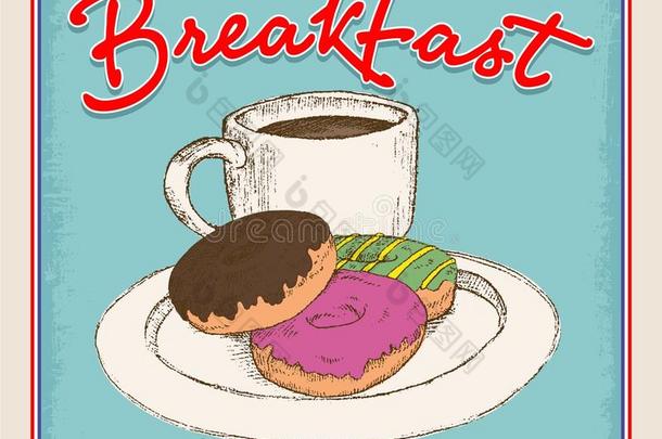 早餐菜单框或插图和食品饮料海报