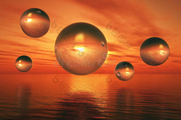 三维超现<strong>实景</strong>观与玻璃球在海上