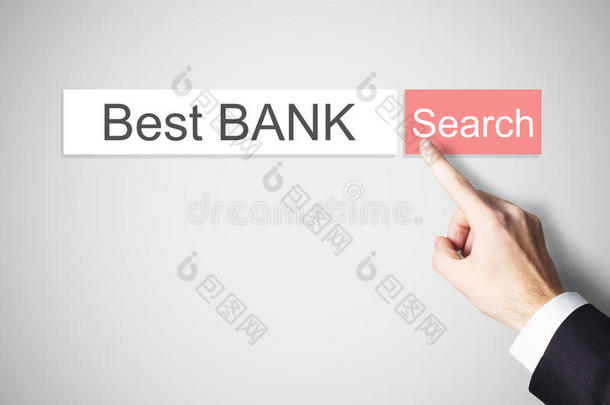商人手指按Web浏览器搜索按钮最佳银行