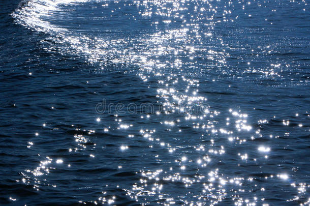 蓝色的海波，太阳的光线从海里反射出来