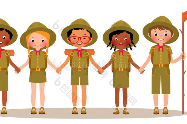 一群穿着制服的男孩和女孩童子军