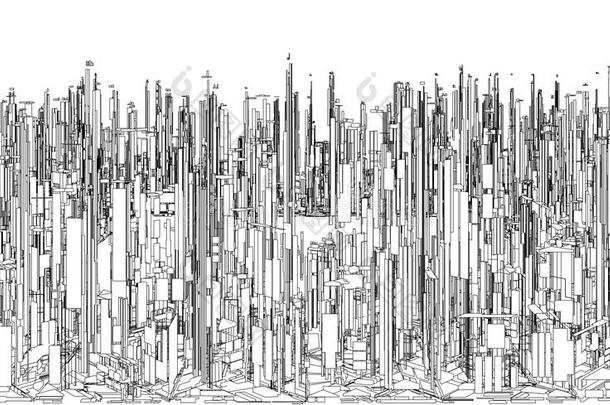 未来主义的巨型城市摩天大楼矢量。