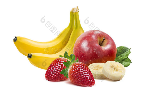 香蕉，苹果和草莓2在白色背景