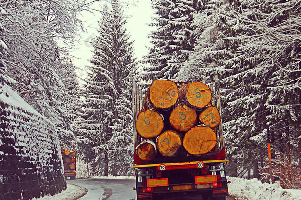 奥地利高山路线，有雪和<strong>重型卡车</strong>