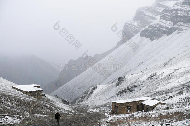 尼泊尔索隆高营寒冷的雪天气
