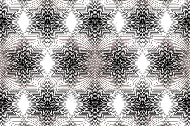 灰色虚幻抽象无缝图案与重叠几何形状。 矢量对称内衬透明背景。