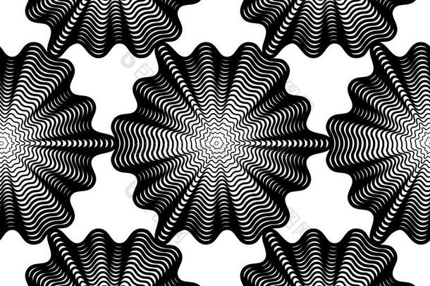 黑白虚幻的抽象无缝图案与几何图形。 矢量对称简单背景。
