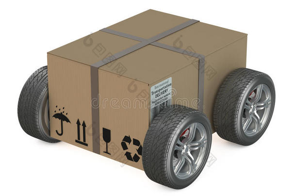 带有轮子的纸板箱-运输概念