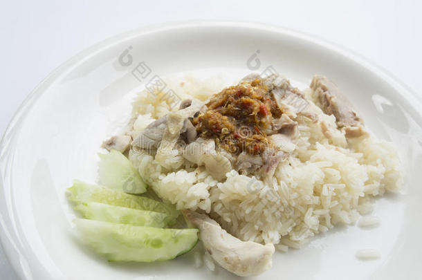 鸡肉饭晚餐吃美味的泰国概念