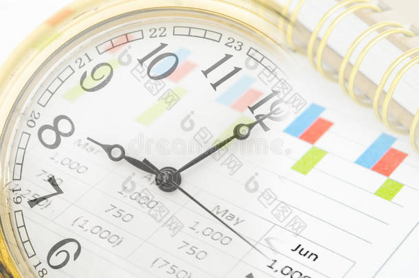 时钟和市场报告图与文件。