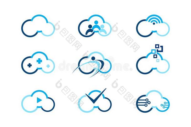 云标志，云计算概念标志，集合云符号图标抽象总线标志插图矢量设计