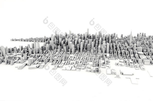 白色背景上一个大<strong>城市</strong>的建筑<strong>三维模型</strong>插图。