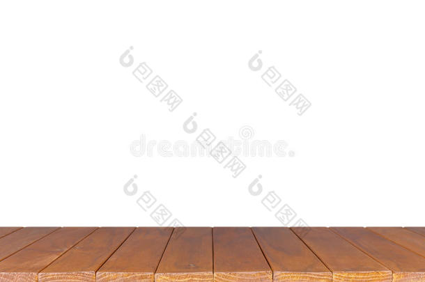 白色背景上的木桌或柜台的空顶
