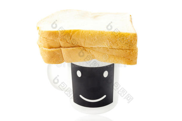 空微笑咖啡杯或微笑咖啡杯和切片面包等