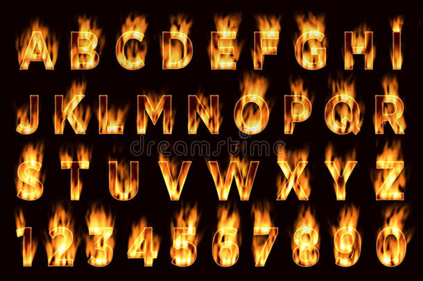 火字体。 李子字母。 字体着火了。