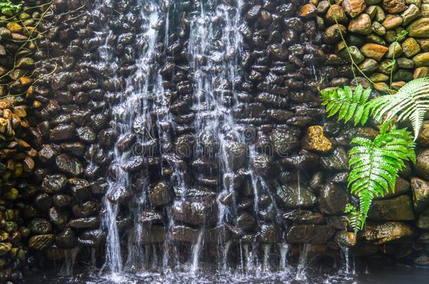 巴厘岛花园，有龙雕像和瀑布