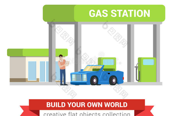 汽车燃料补给过程在气体补给站平矢量