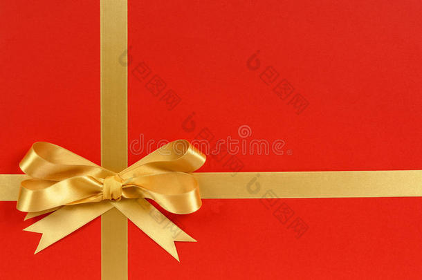 圣诞礼品边框，带金色丝带和蝴蝶结
