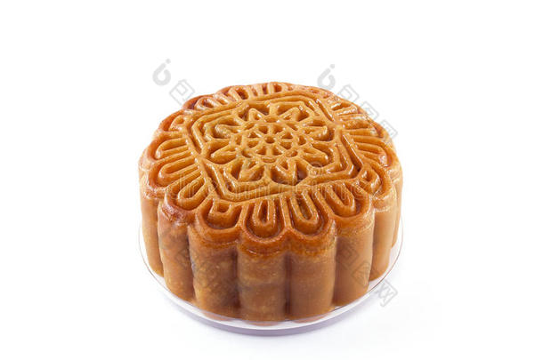 特写单中国<strong>月</strong>饼分离在白色背景，传统食品或小<strong>吃</strong>由面粉和填充谷类