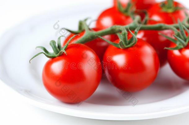 白色陶瓷盘子上的新鲜西红柿