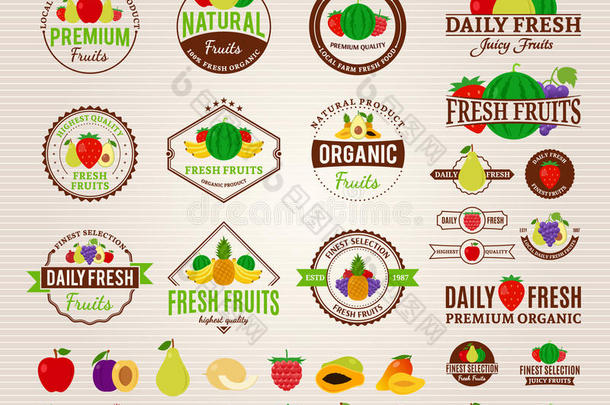 水果标志，标签，<strong>水果图</strong>标和设计元素