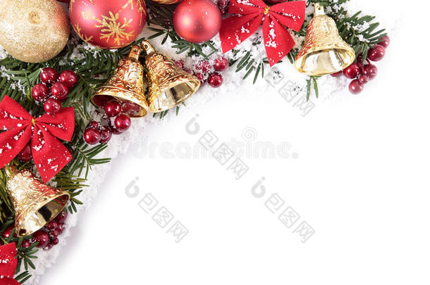 圣诞装饰角边框与白色复制空间