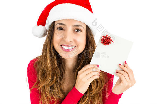 圣诞妇女展示礼品卡