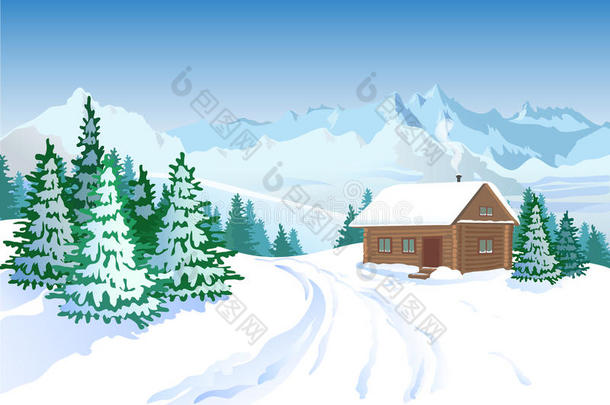 美丽的冬季景观与房子