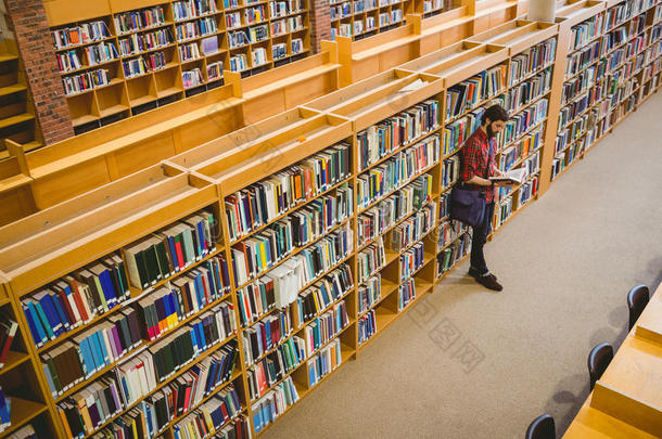 学生在图书馆从书架上看书