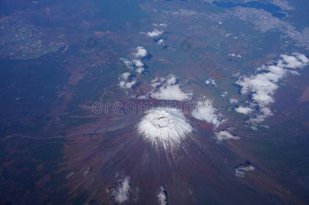日本富士火山的鸟瞰图