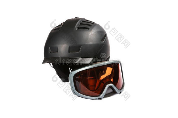 黑色<strong>滑雪板</strong>和<strong>滑雪板</strong>头盔和眼镜