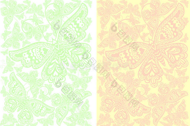 蝴蝶。浅backgrounds.pattern.green米色。
