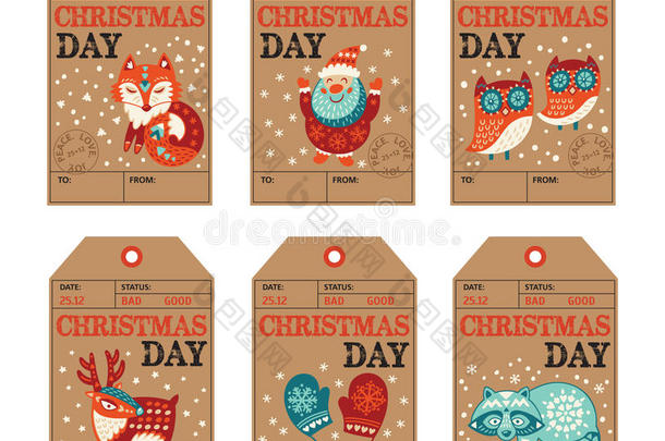 圣诞节和新年礼品标签，贴纸，标签