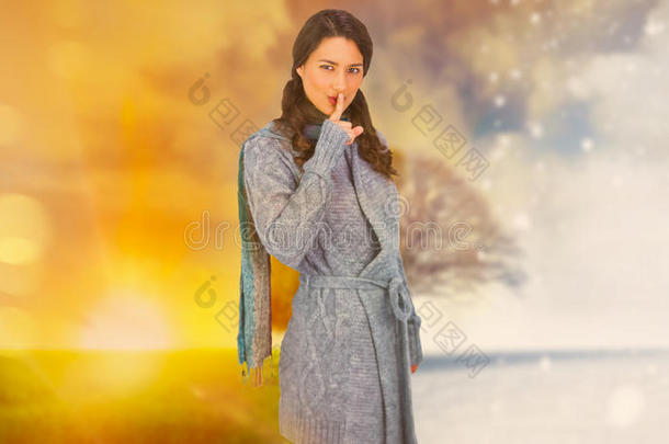 冬季服装保密的年轻模特复合形象