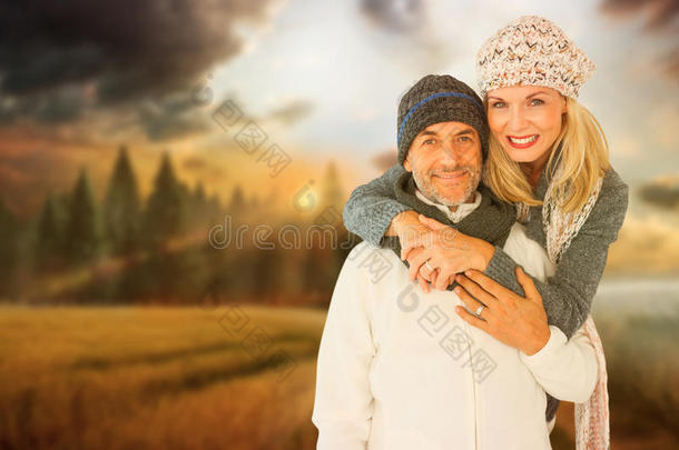 妻子拥抱丈夫肖像的复合图像