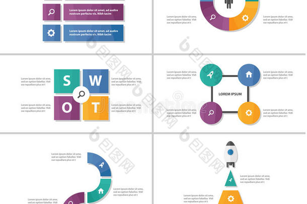 6个摘要展示模板摘要信息图表元素平面设计集小册子传单营销