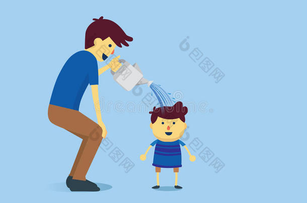 父亲给儿子浇水