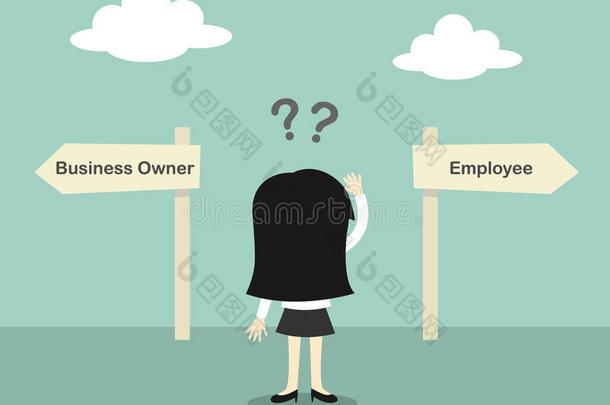 企业观念上，女企业家混淆了两个方向，即企业主与员工之间。矢量图解。