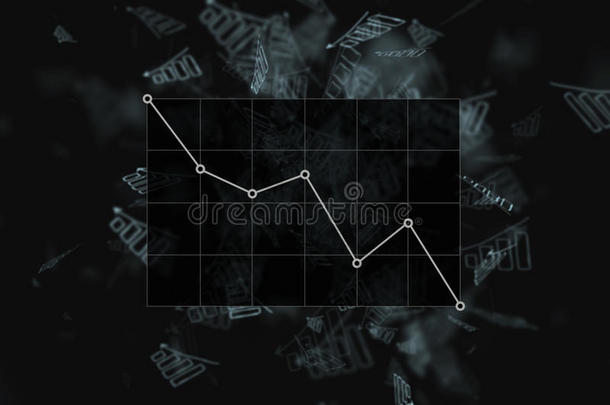 下降条形图上的黑色背景图形，下降条形图。 黑色背景上的许多图表。 商业，金融，投资，SAV