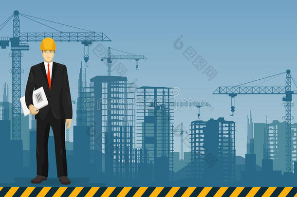 建筑工人经理工人在建筑建筑背景。 建筑和建筑专业。