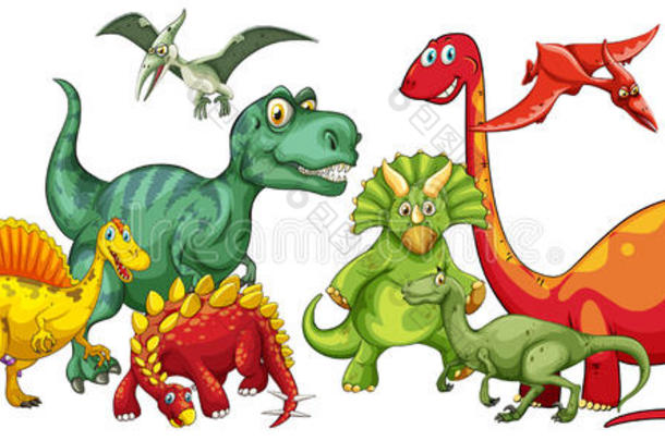 不同类型的恐龙成群