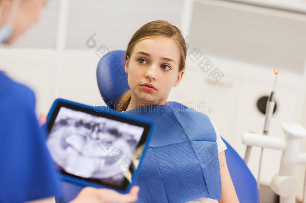 牙科医生用X光片PC和女孩病人