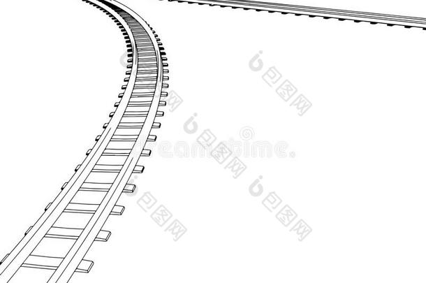 弯曲的无尽的火车轨道。 矢量
