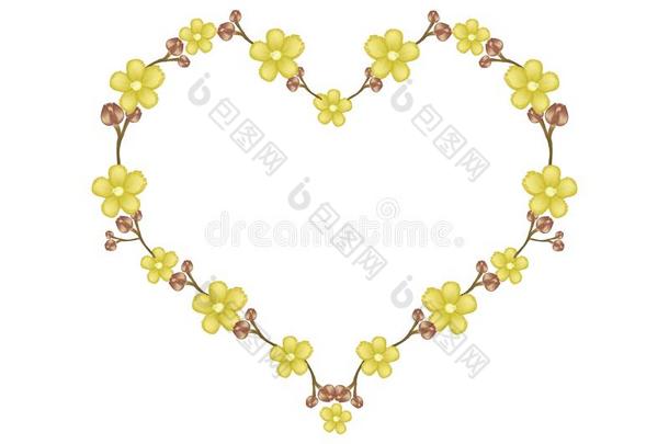 美丽的黄色辛普花在心脏形状
