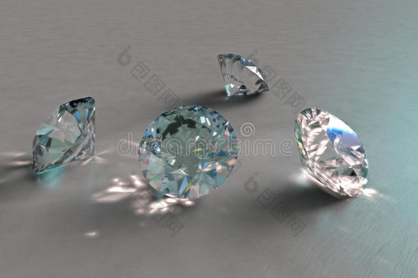 四颗闪闪发光的钻石，水晶或宝石