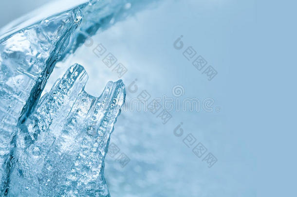冷冻纹理冰宏观。 冬季时间，寒冷天气明信片模板。 复制空间，软焦点。