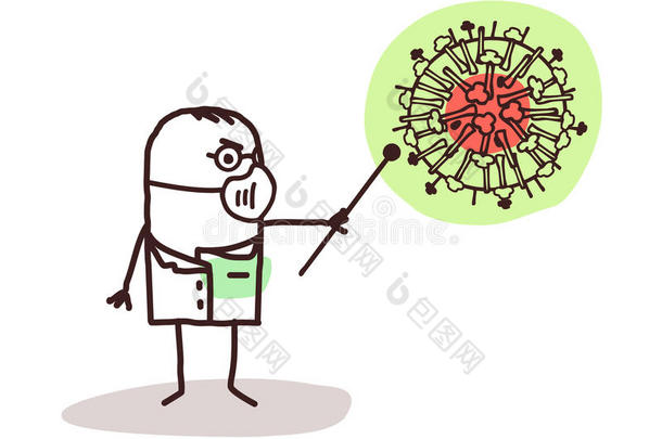 带有H1N1病毒的卡通医生