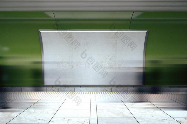 <strong>地铁</strong>绿色墙上的空白白色广告牌，带有凹槽p