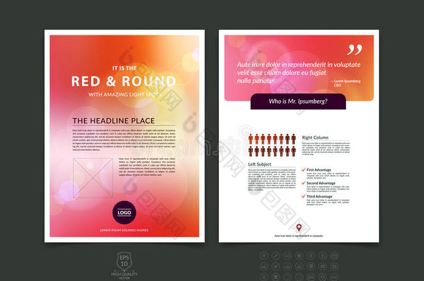 摘要商业小册子，传单和封面设计布局模板与红色和粉红色模糊的背景。 矢量插图。